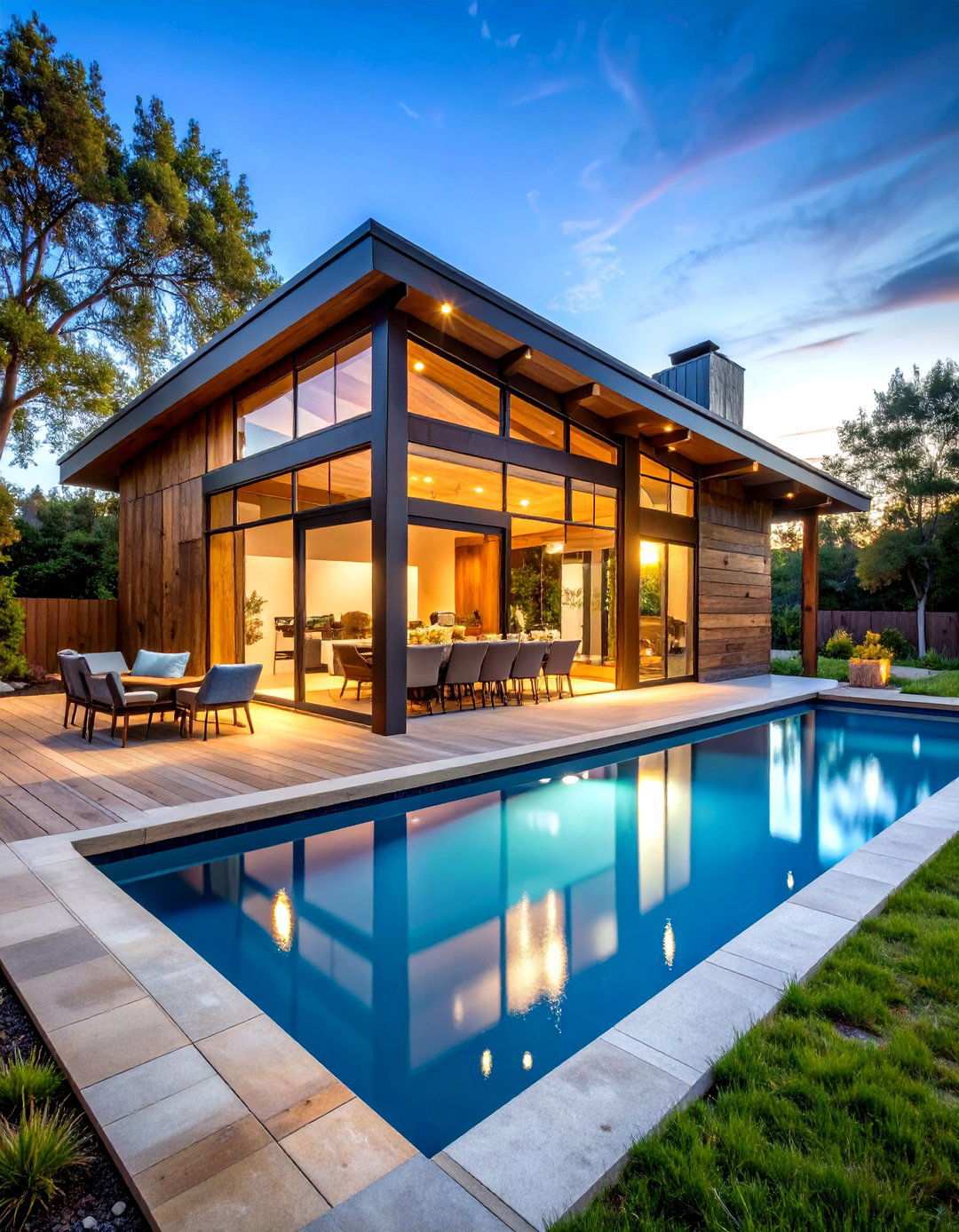 Modern Rustic Pool House with Live Edge Details - 24 Pool House With Outdoor Kitchen Ideas