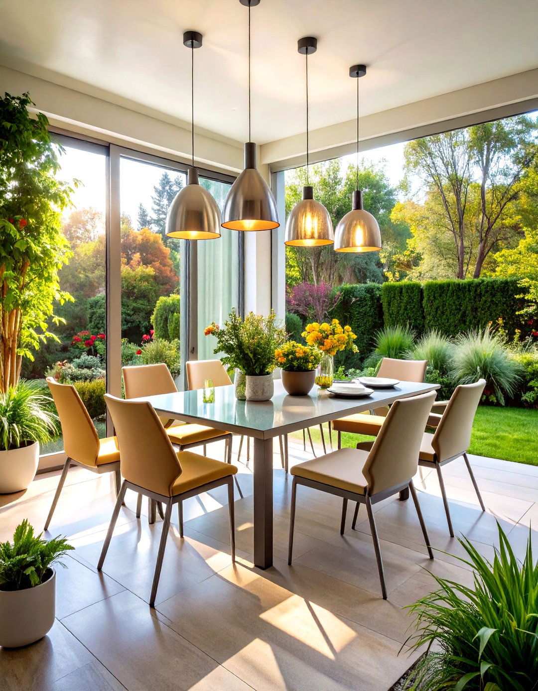 Modern Sunroom Dining with Sleek Furniture - 24 Sunroom Dining Room Ideas