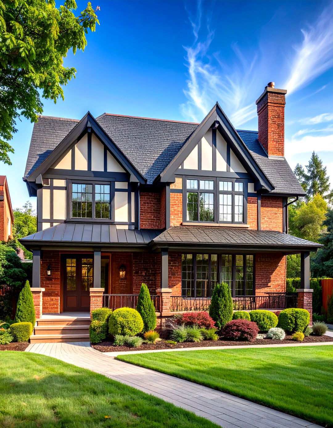 Modern Tudor with Steel and Glass Elements - 24 Modern Tudor Exterior Inspiration