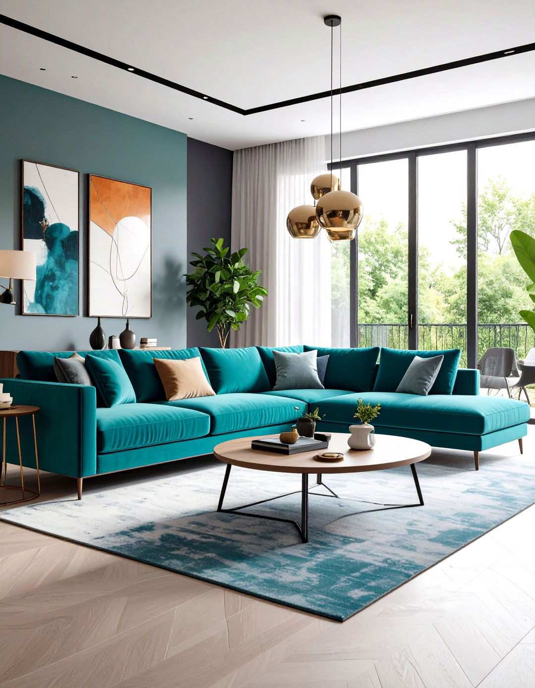 Modern Turquoise Sectional Living Room - 24 Turquoise Living Room Ideas