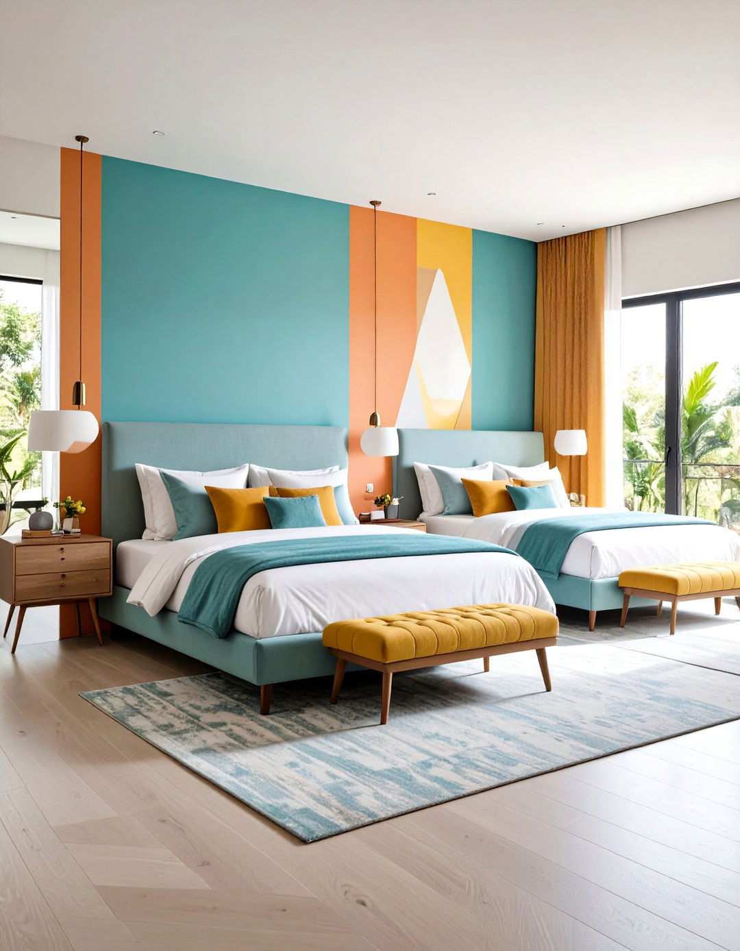 Modern Twin Color Blocking - 24 Twin Bedroom Ideas