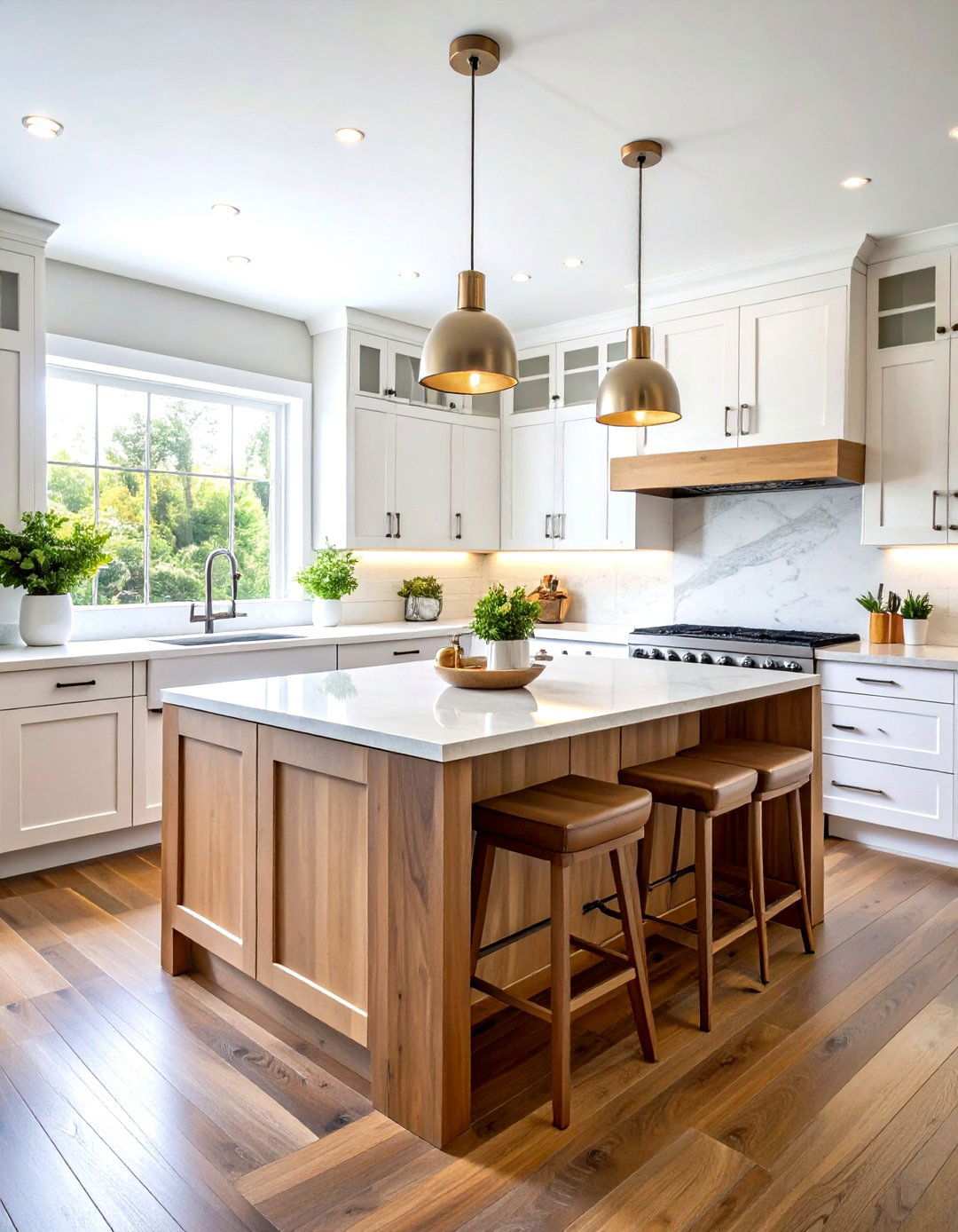 Modern White Kitchen with Walnut Butcher Block Island - 24 Kitchens With Butcher Block Countertops