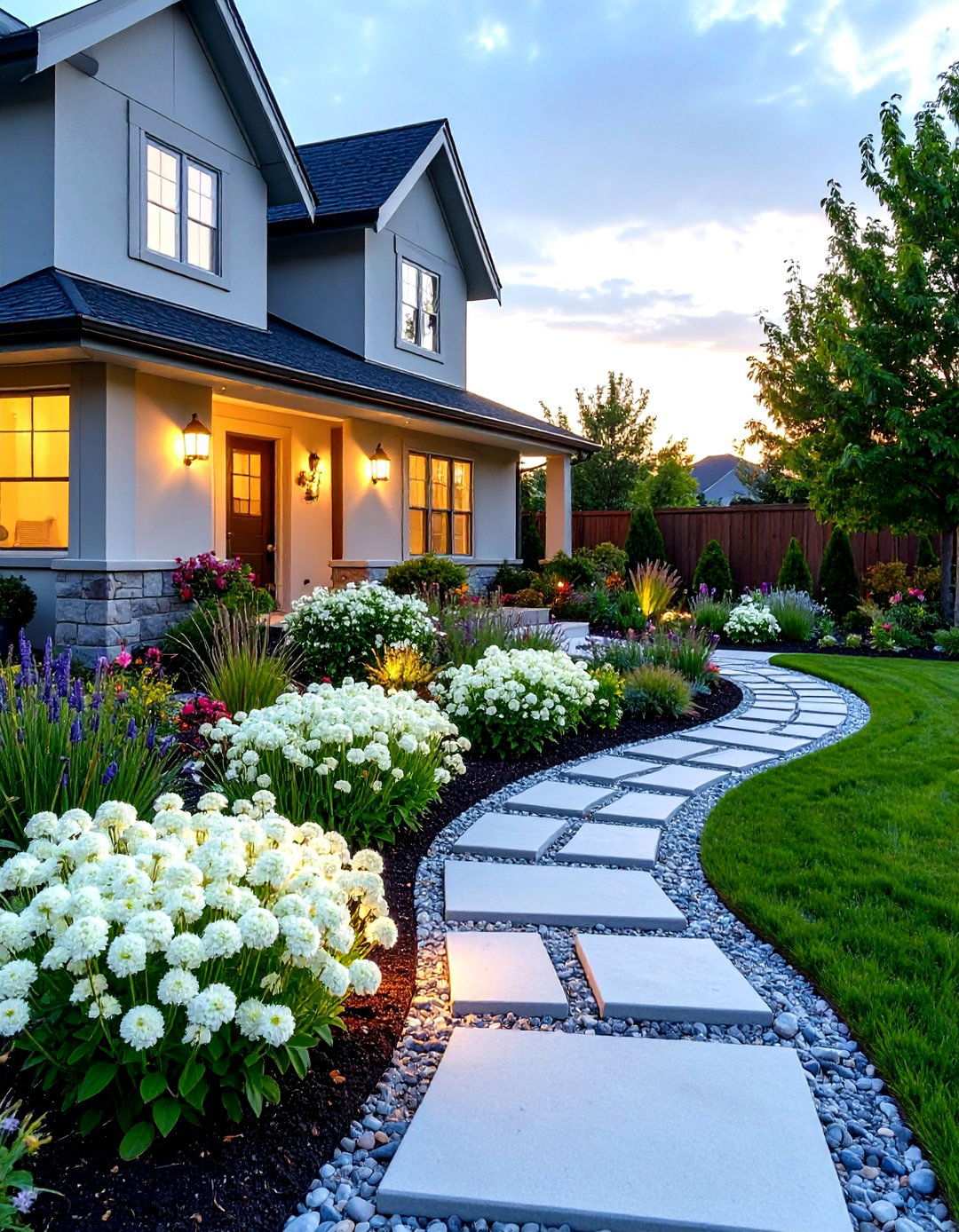 Monochromatic Color Theme Garden - 24 Small Front Yard Landscaping Ideas