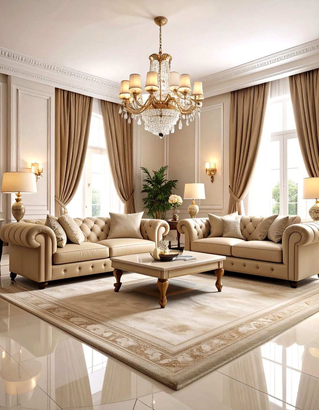Monochromatic Cream Elegance Living Room - 24 Luxury Living Room Ideas