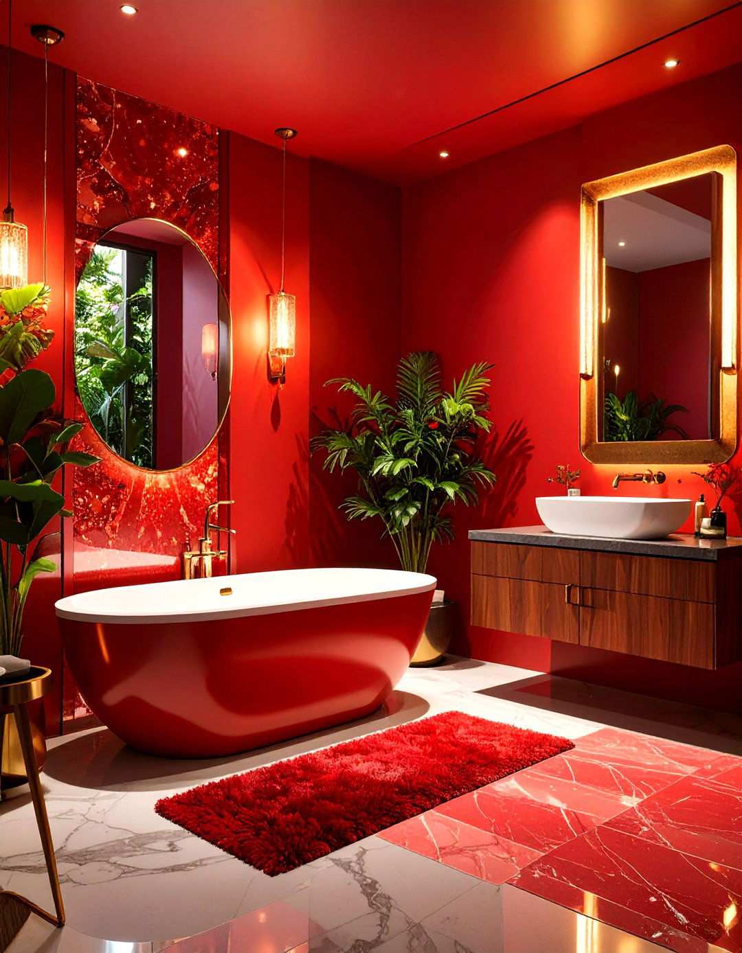 Monochromatic Drama with Bold Color Blocking - 24 Restaurant Bathroom Ideas