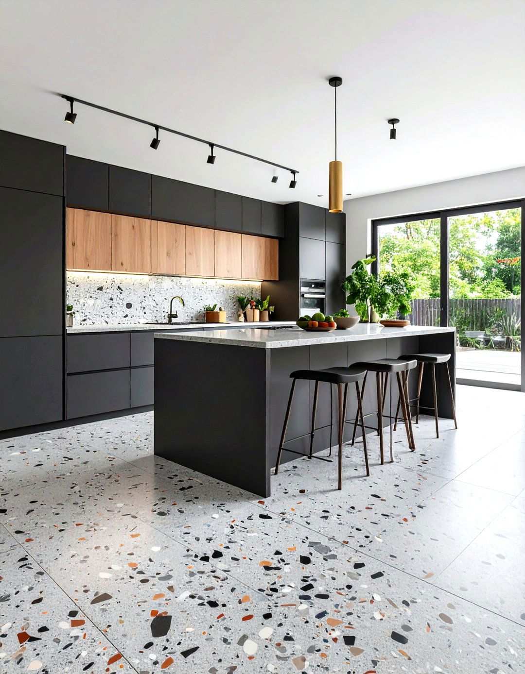 Monochromatic Gray Terrazzo Flooring - 24 Terrazzo Kitchen Floor Ideas