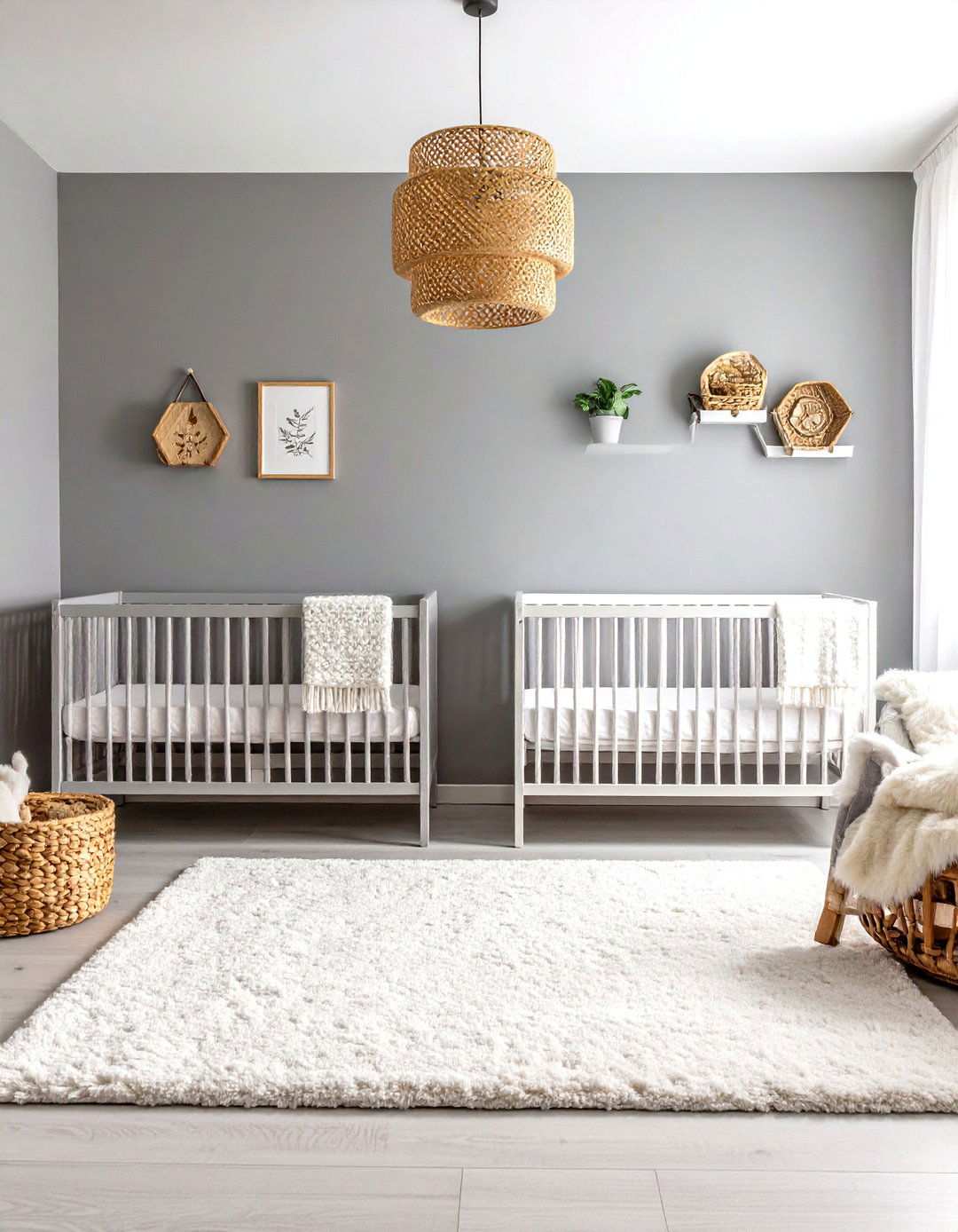Monochromatic Gray Twin Sanctuary - 24 Twin Nursery Ideas