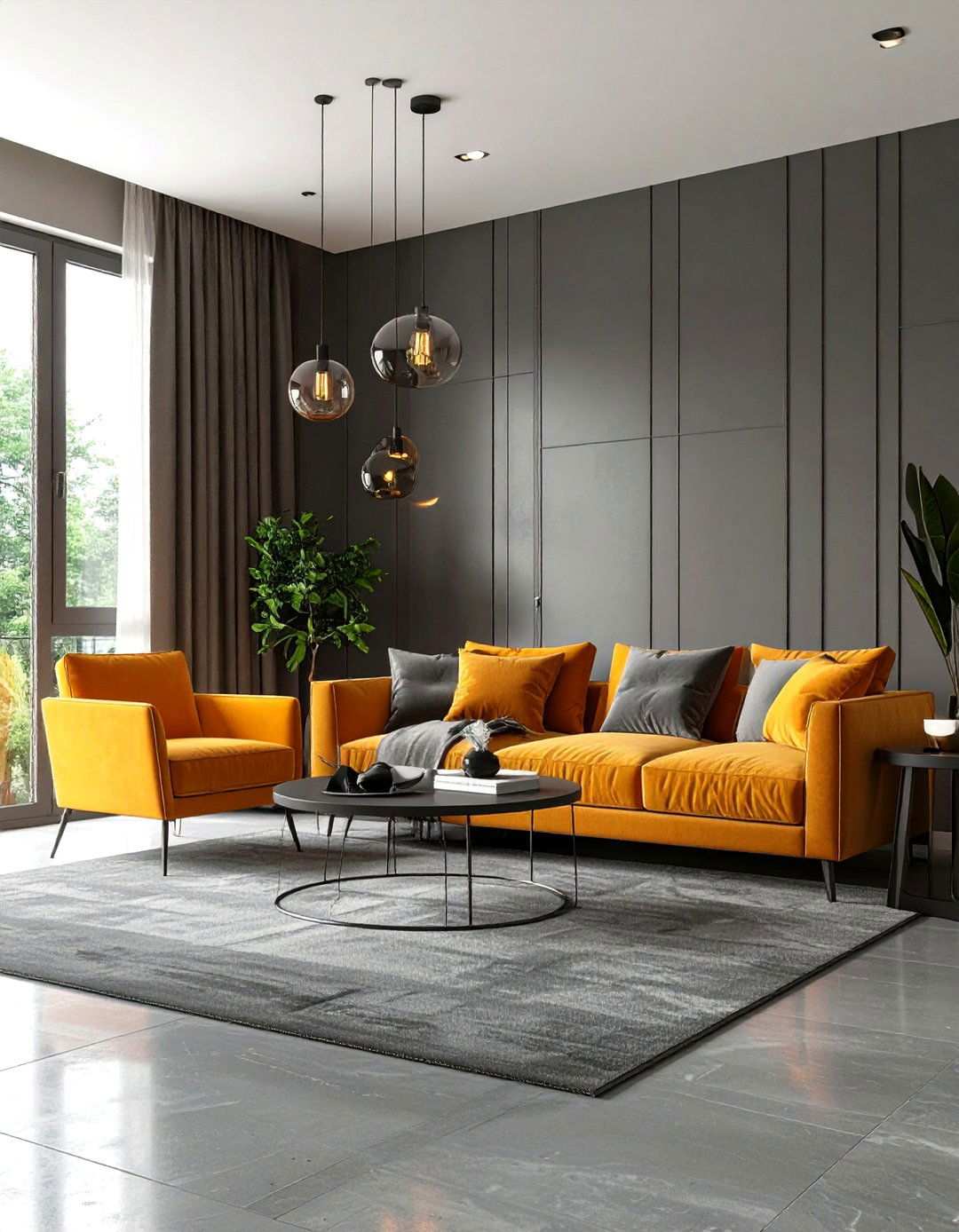 Monochromatic Grey with Orange Pops Living Room - 24 Orange and Grey Living Room Ideas