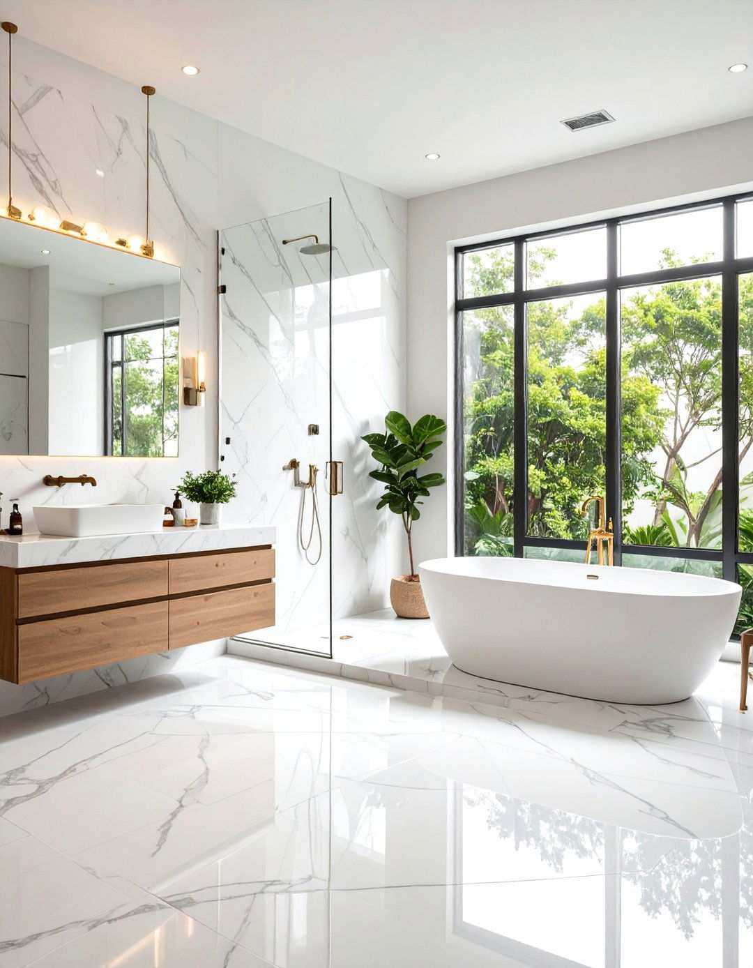 Monochromatic Marble Theme - 24 Small White Bathroom Ideas