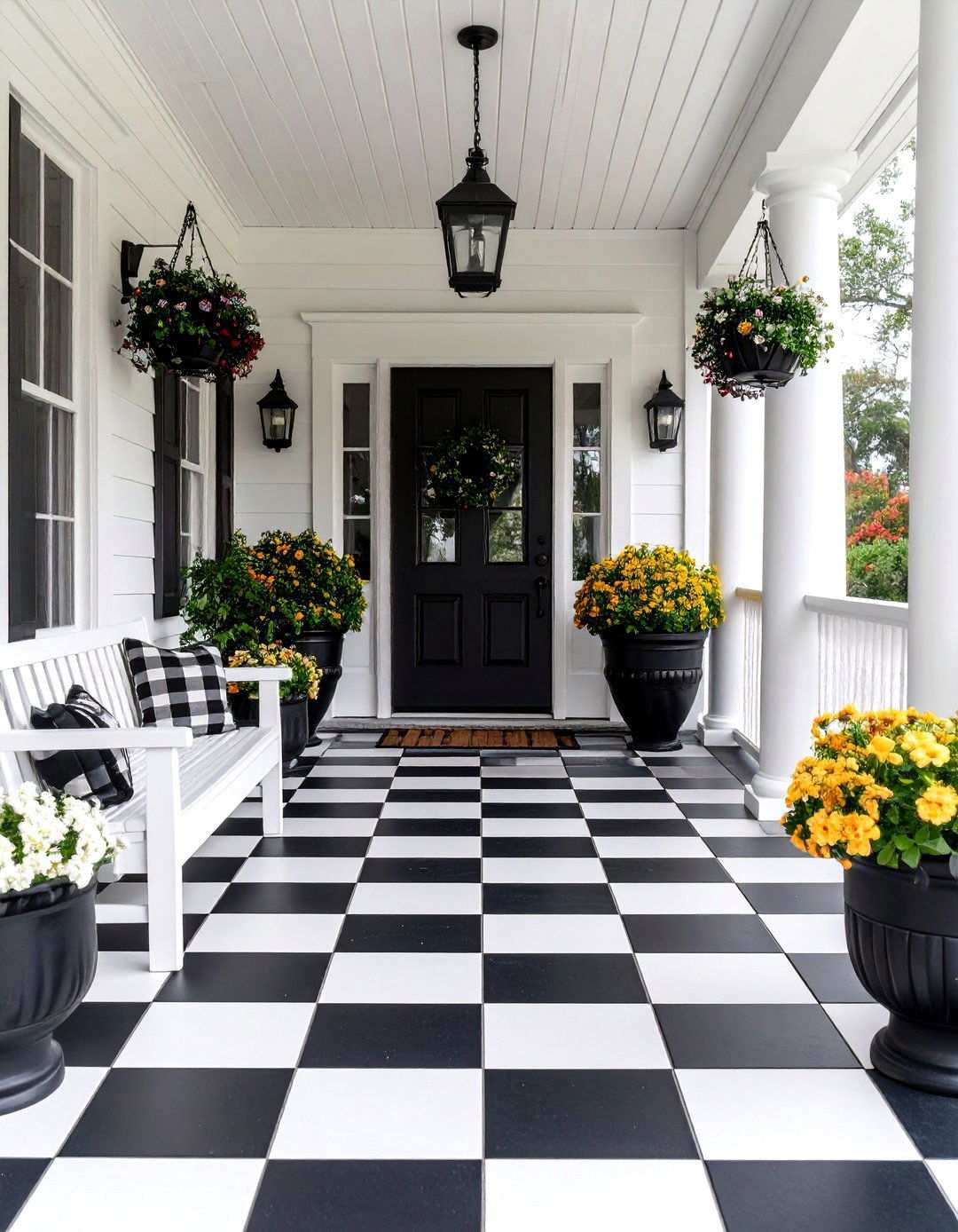 Monochromatic Modern Porch in Black and White - 24 Modern Front Porch Ideas
