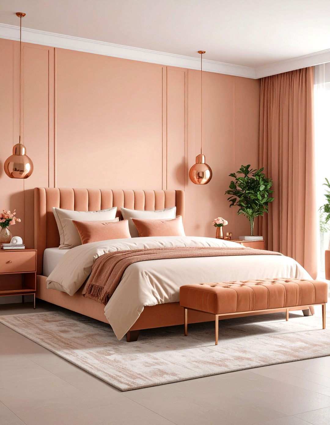 Monochromatic Peach Color Drenched Bedroom - 24 Peach Bedroom Ideas