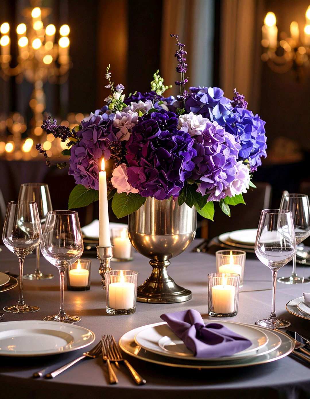 Monochromatic Purple Hydrangea Displays - 24 Hydrangea Centerpiece Ideas