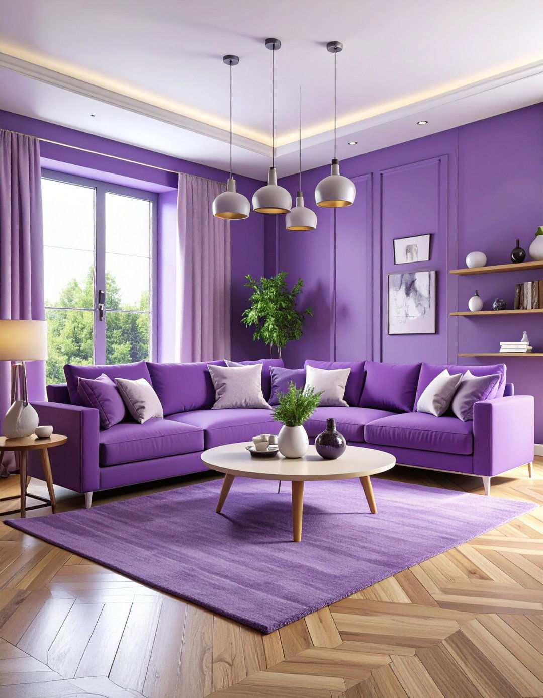 Monochromatic Purple Living Room - 24 Purple Living Room Ideas