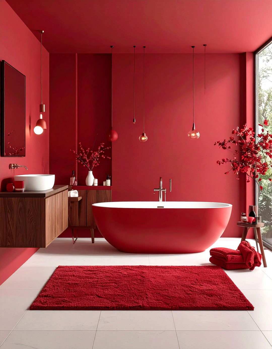 Monochromatic Red Design Scheme - 24 Red Bathroom Ideas