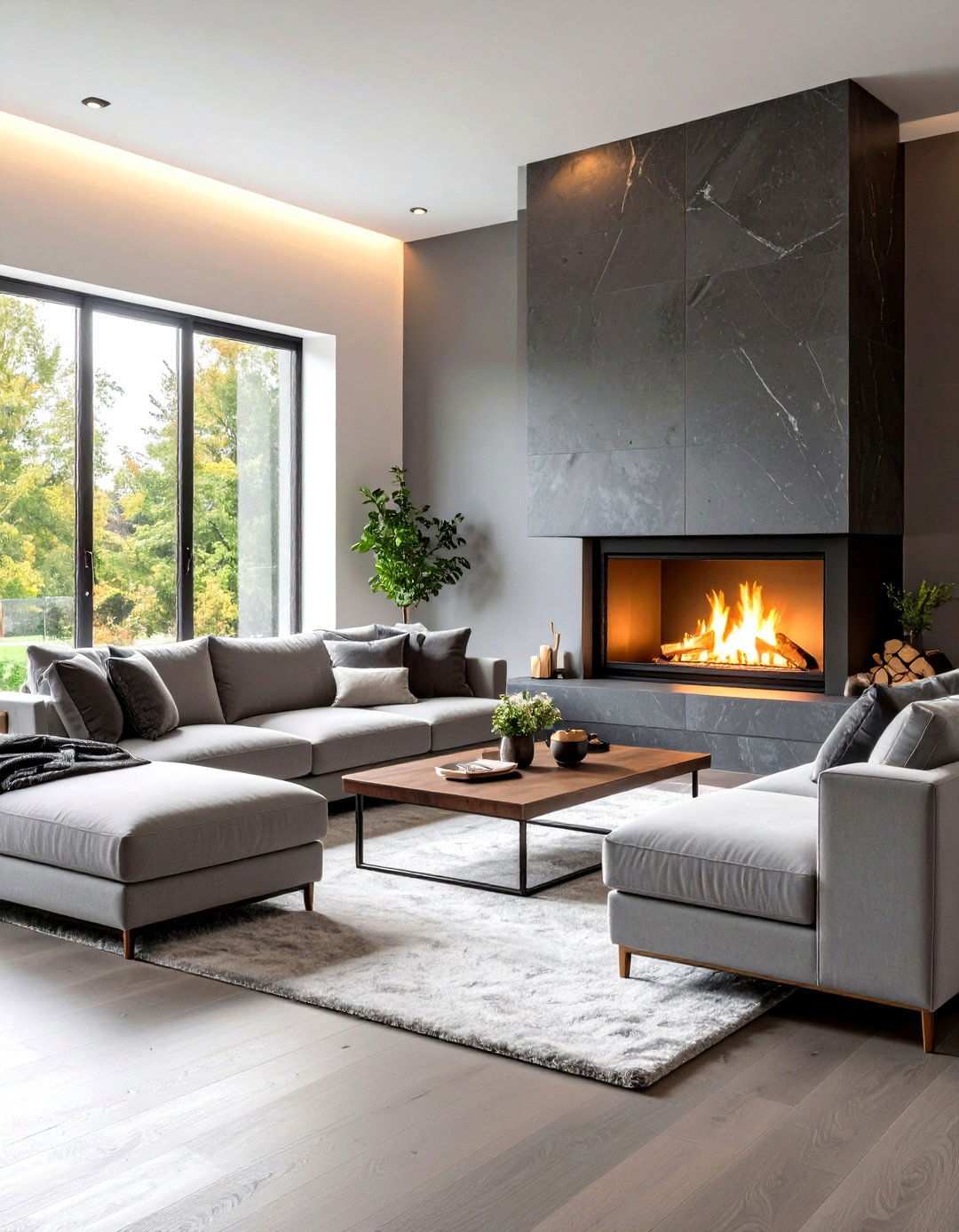 Monochromatic Sophistication - 24 Living Room Ideas With Sectionals and Fireplace