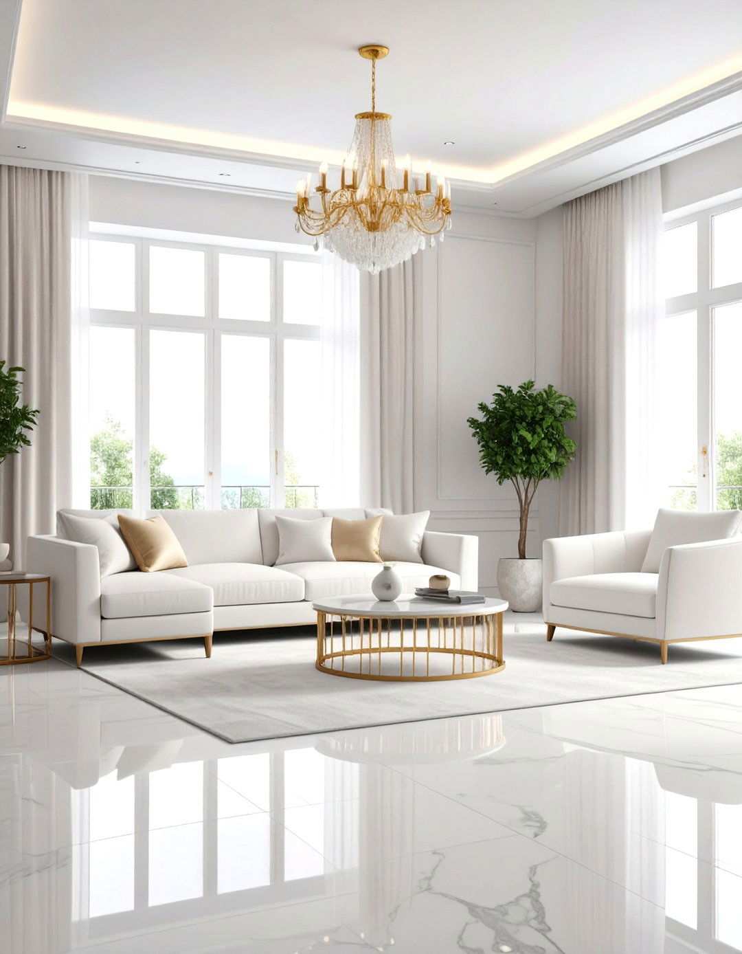 Monochromatic White Living Room - 24 White Living Room Ideas