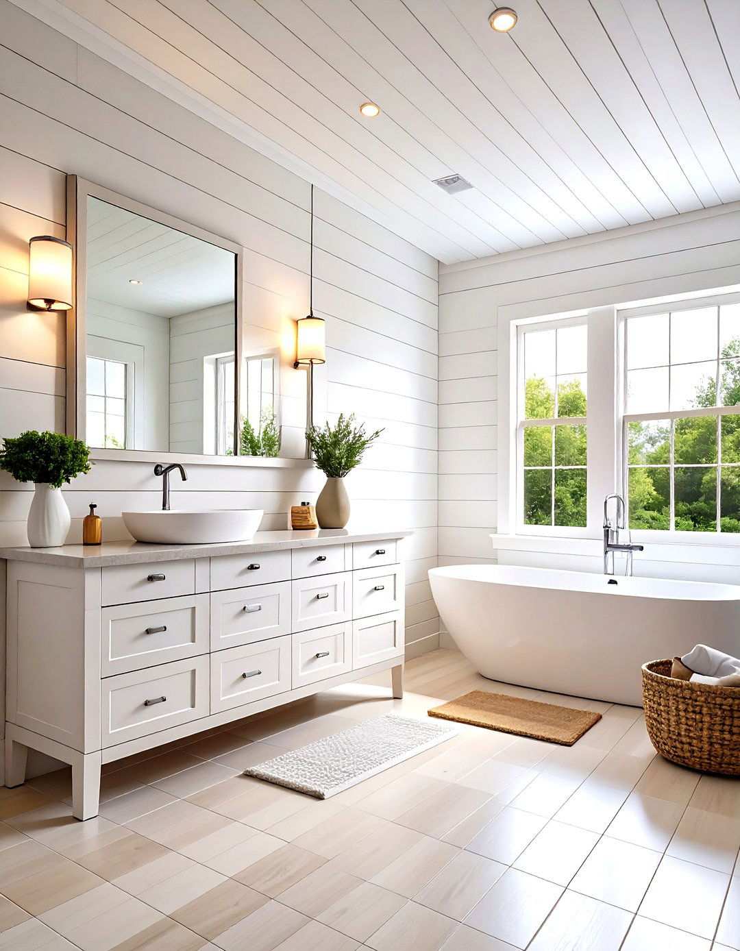 Monochromatic White Shiplap Bathroom Minimalism - 24 shiplap bathroom ideas