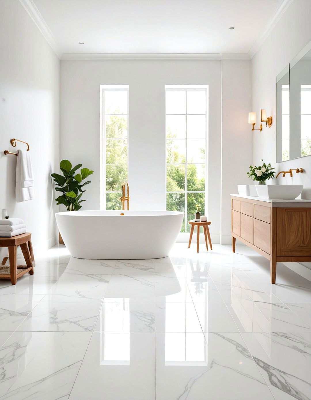 Monochrome White Marble Penny Floors - 24 Penny Tile Bathroom Floor Ideas