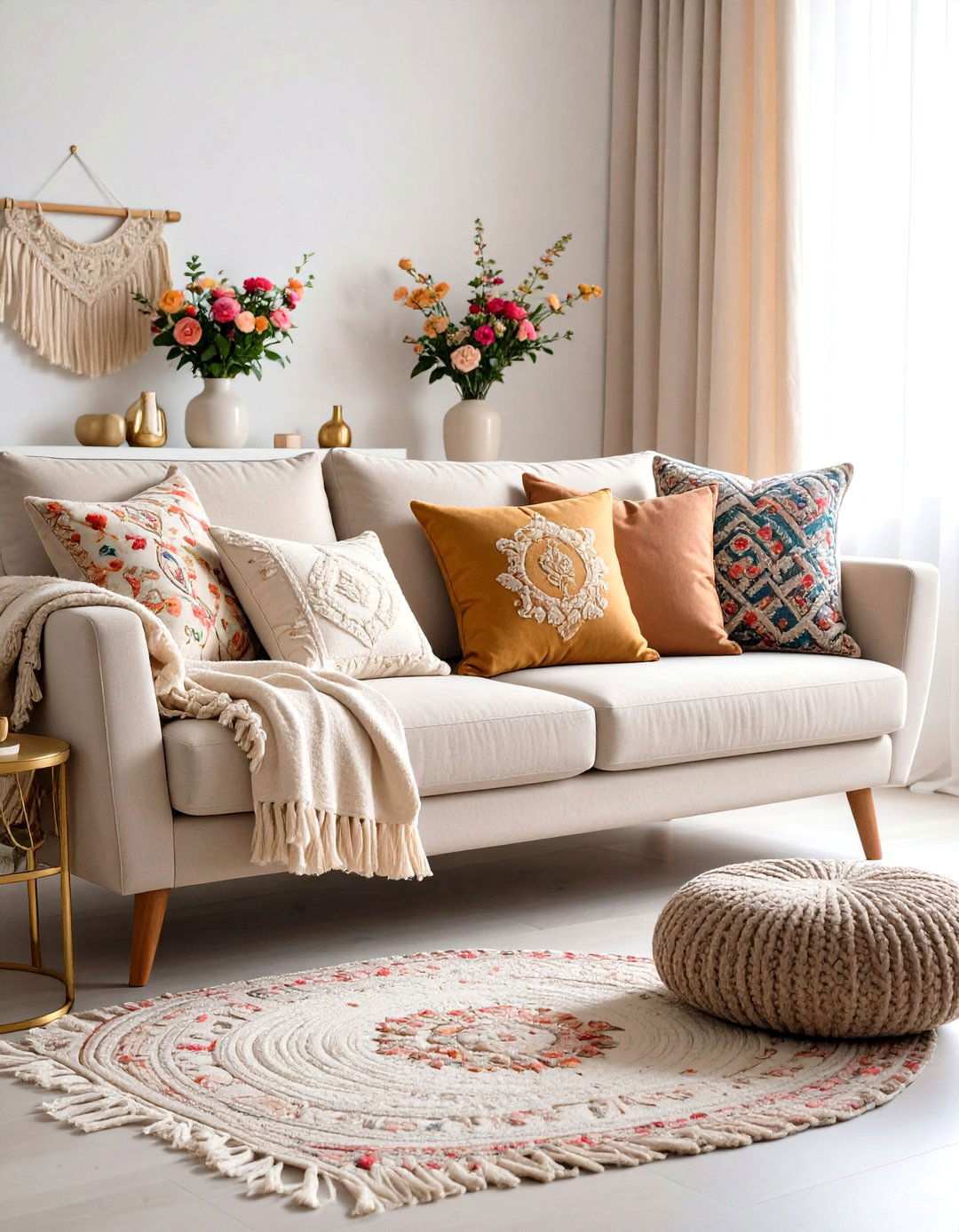 Monogrammed Textile Living Room - 24 Preppy Living Room Ideas