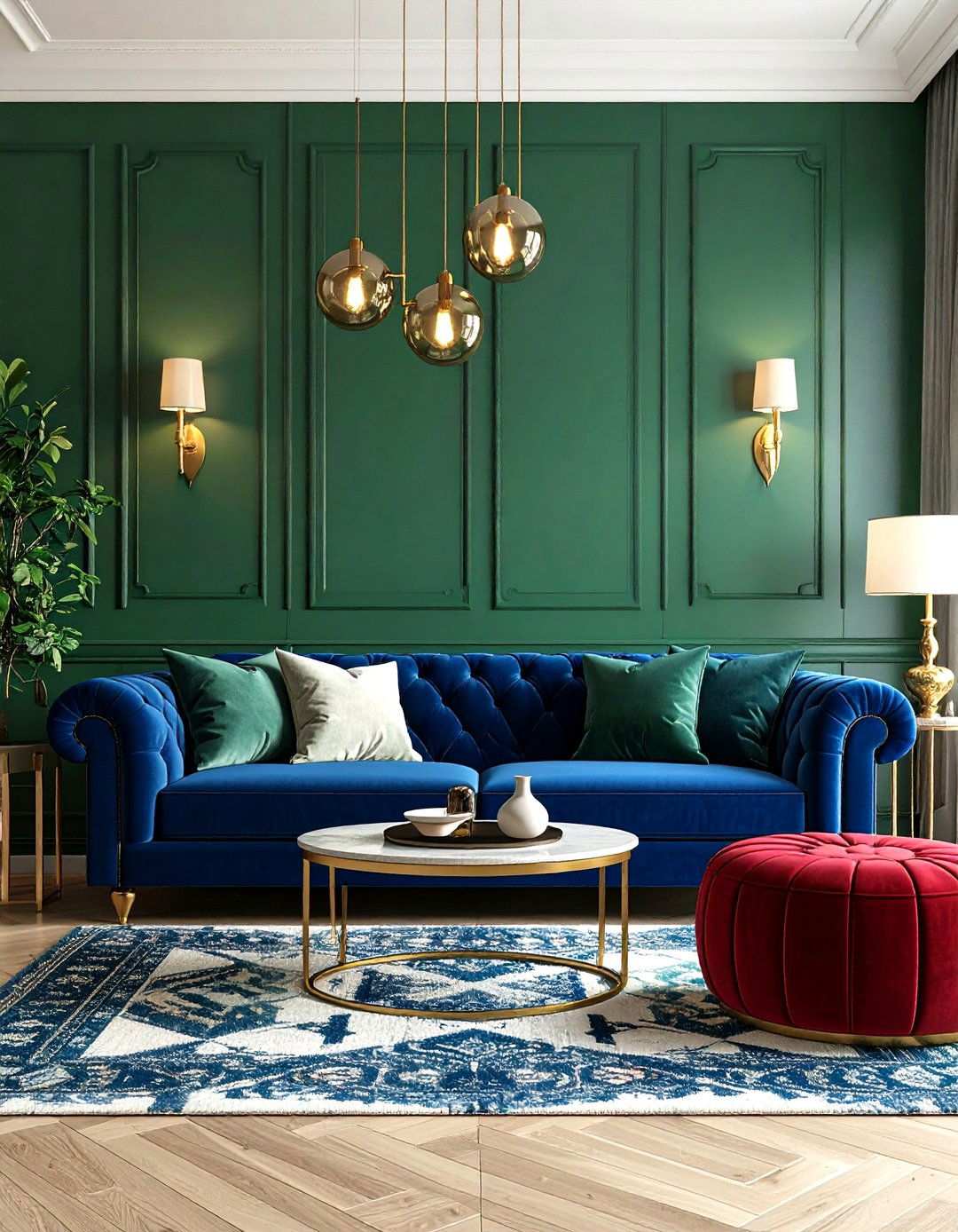 Moody Jewel Toned Living Room with Mixed Patterns - 24 Moody Living Room Ideas
