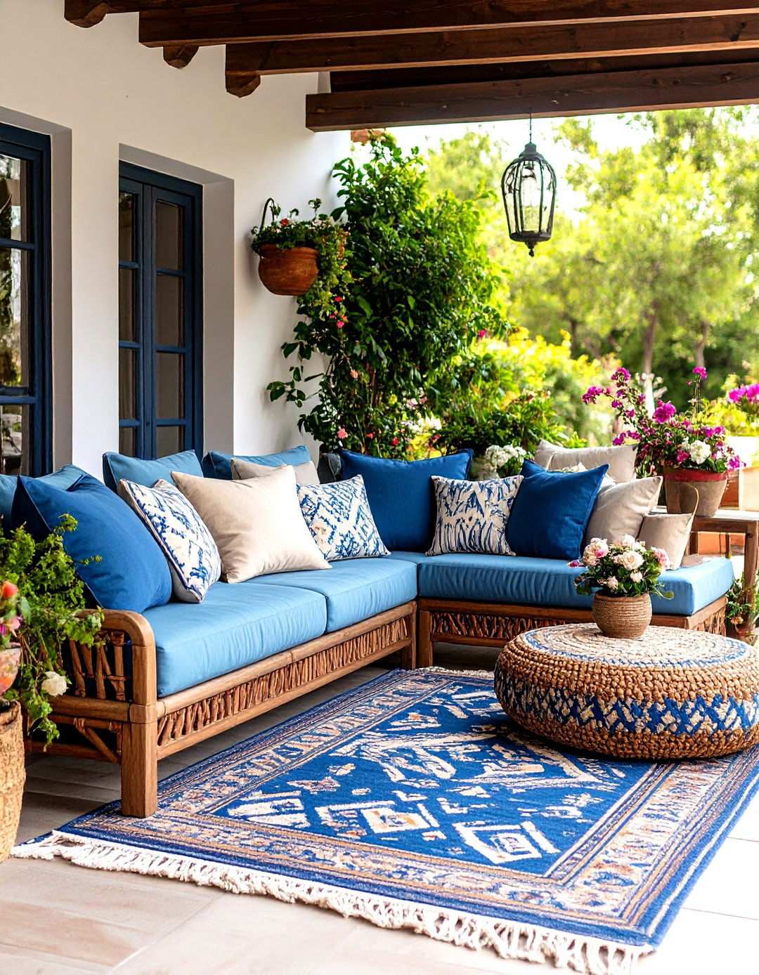 Moroccan Inspired Textile Seating - 24 spanish style front porch ideas