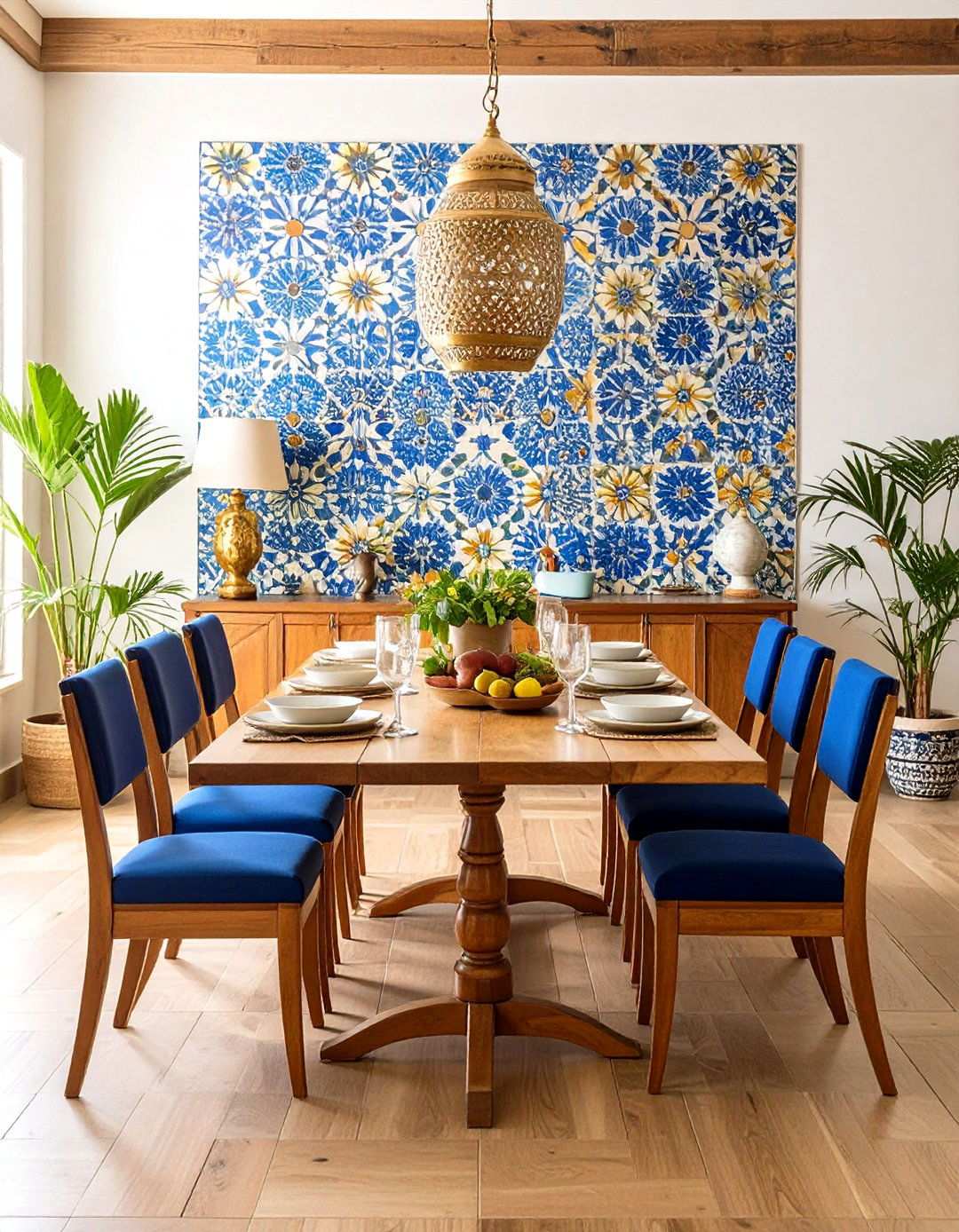 Moroccan Tile Wallpaper for Eclectic Dining Rooms - 24 Wallpaper Ideas