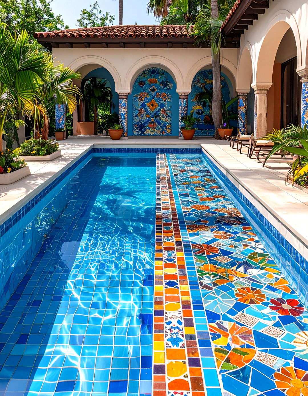 Mosaic Art Pool Waterline Patterns - 24 Waterline Pool Tile Ideas