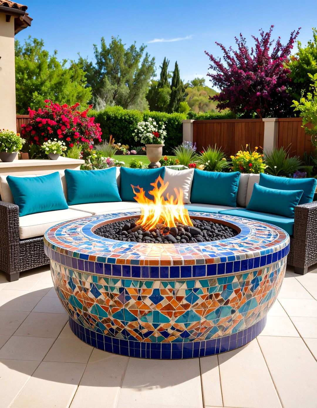 Mosaic Fire Pit Tables - 24 Mosaic Garden Ideas
