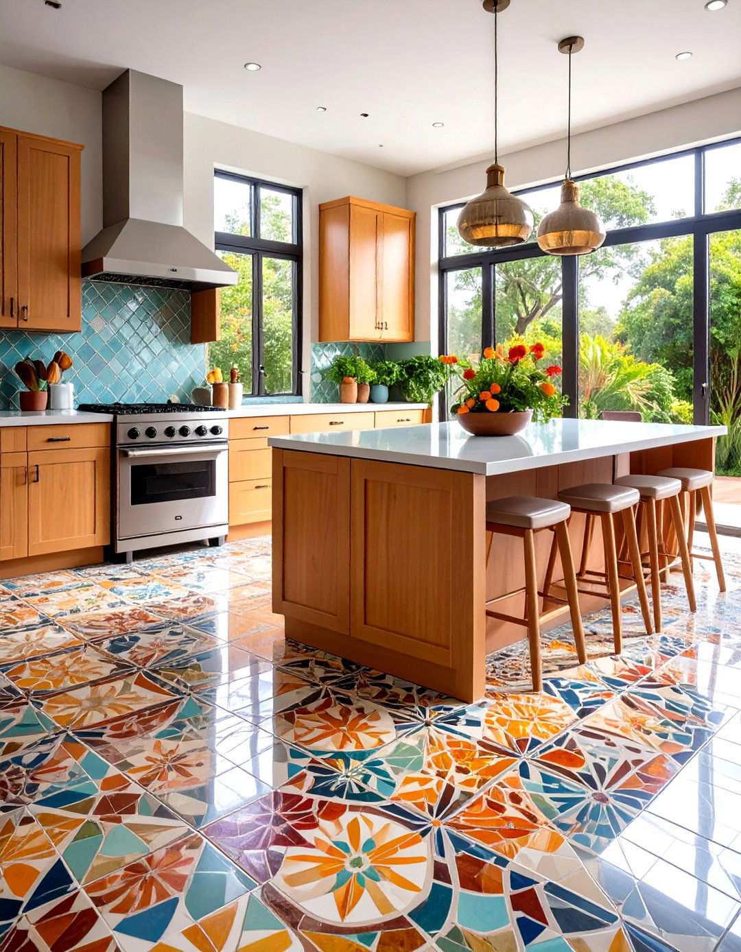 Mosaic Kitchen Floor Tiles with Artistic Detail - 24 Kitchen Floor Tile Ideas
