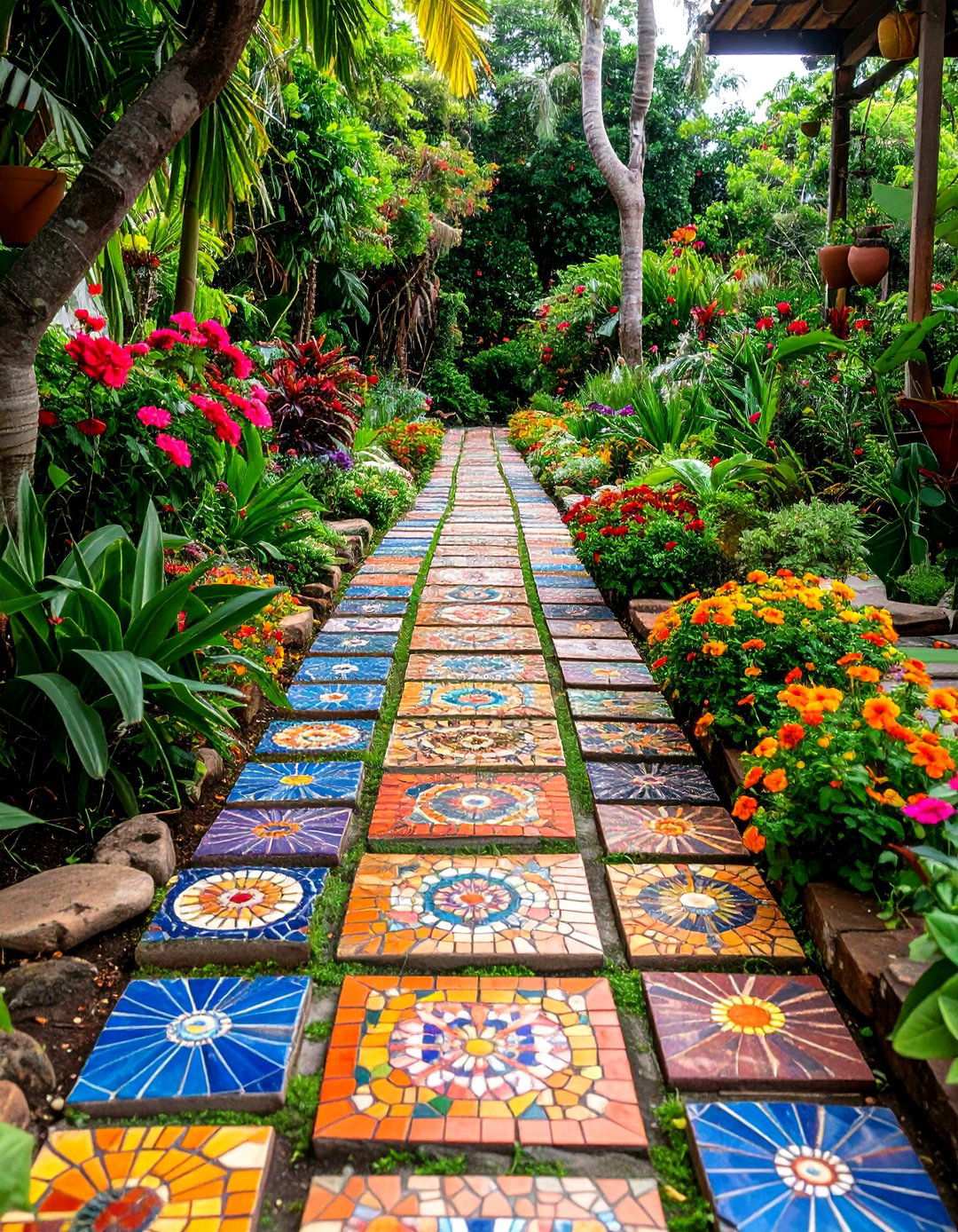 Mosaic Tile Artistic Pathway - 24 Stepping Stone Walkway Ideas