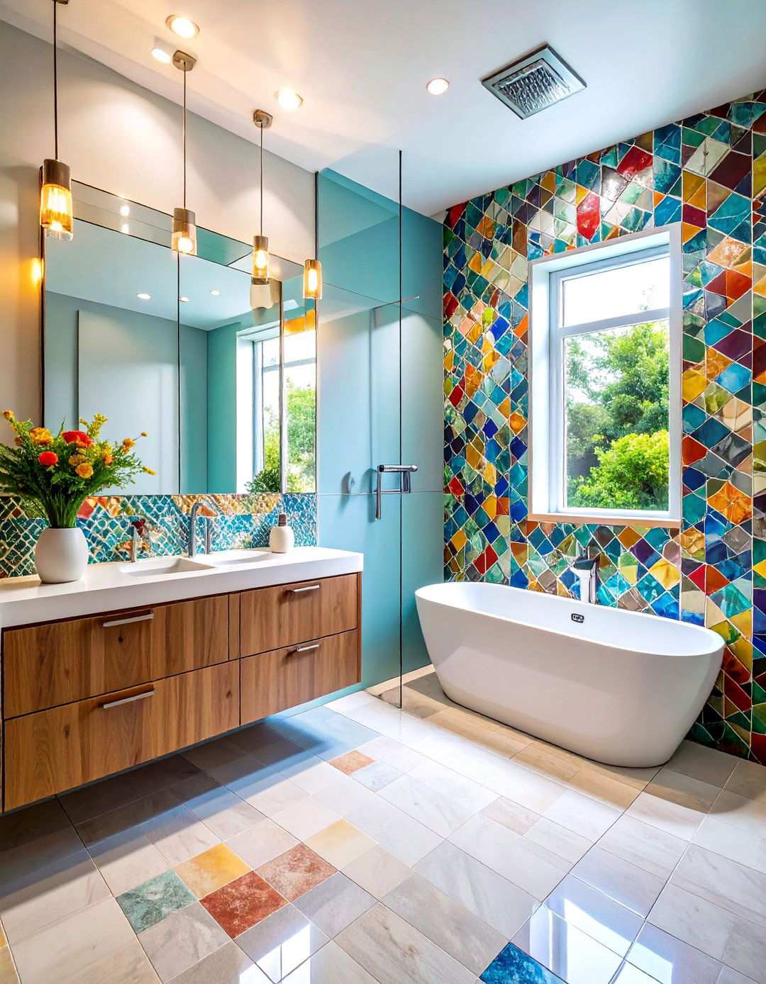 Mosaic Tile Feature Walls - 24 Small Shower Ideas