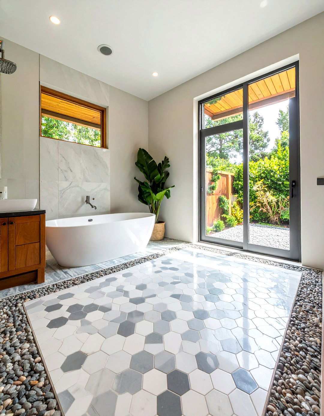 Mosaic Tile Floor Pattern Design - 24 Small Bathroom Walk-in Shower Ideas
