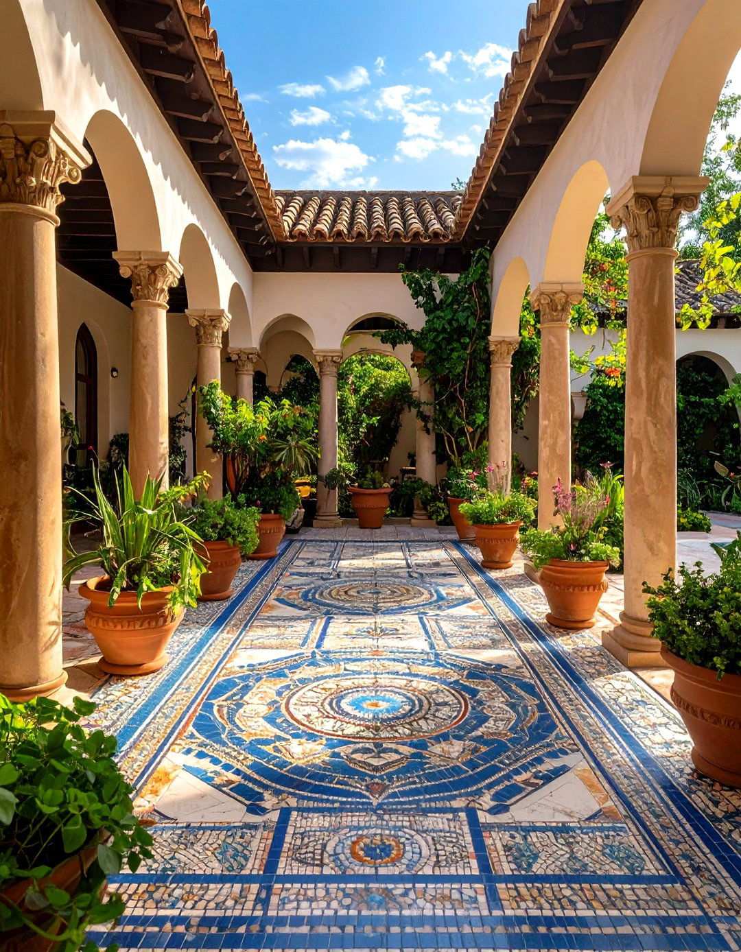 Mosaic Tile Patio Courtyard - 24 Italian Garden Design Ideas