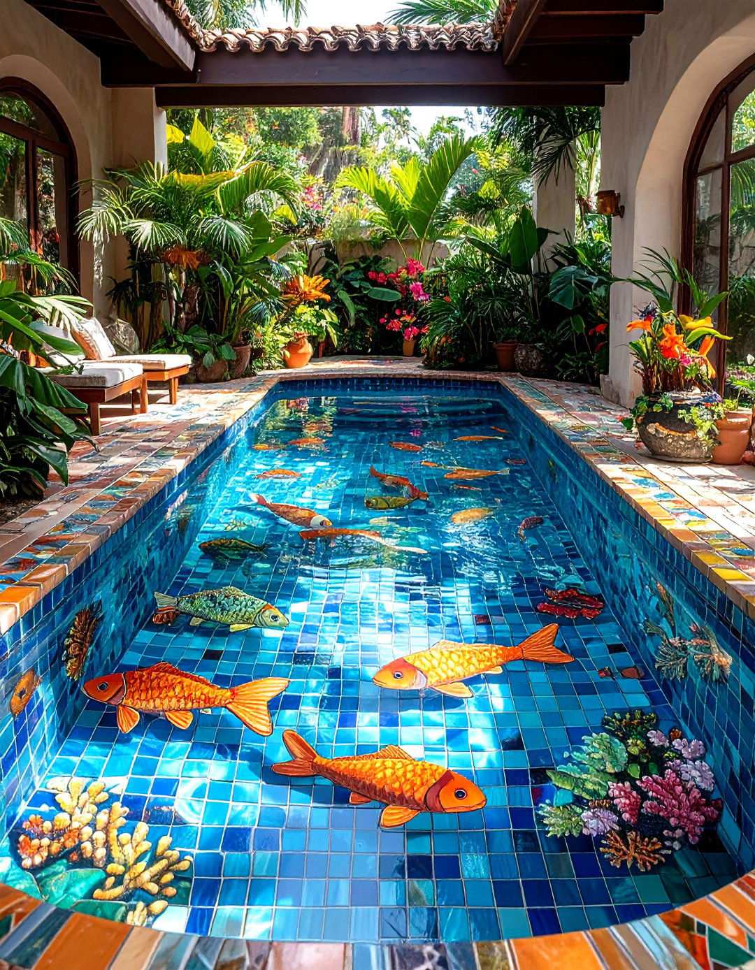 Mosaic Tile Tropical Theme Paradise - 24 Tropical Pool Landscaping Ideas