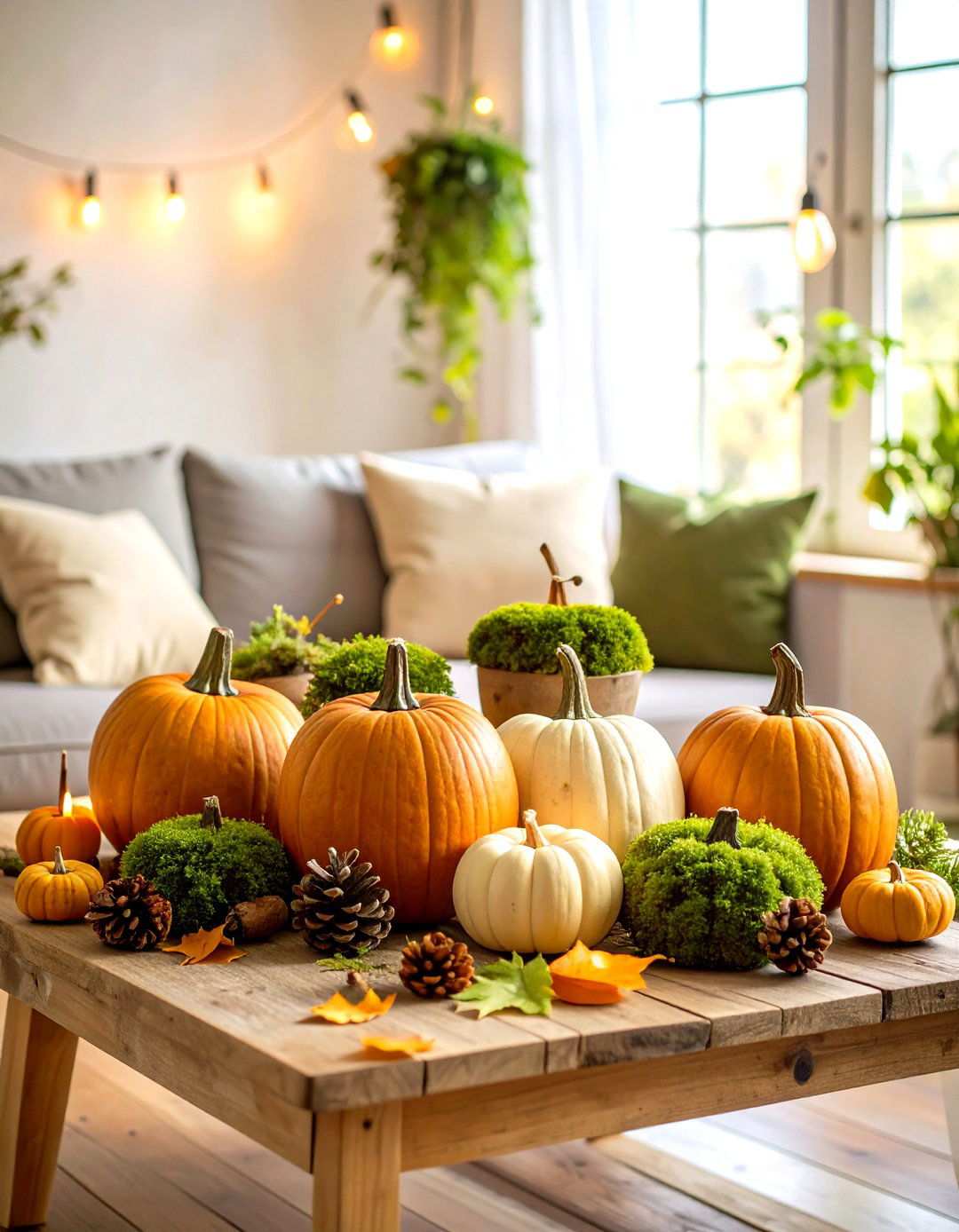 Moss Covered Natural Pumpkins - 24 Pumpkin Decor Ideas