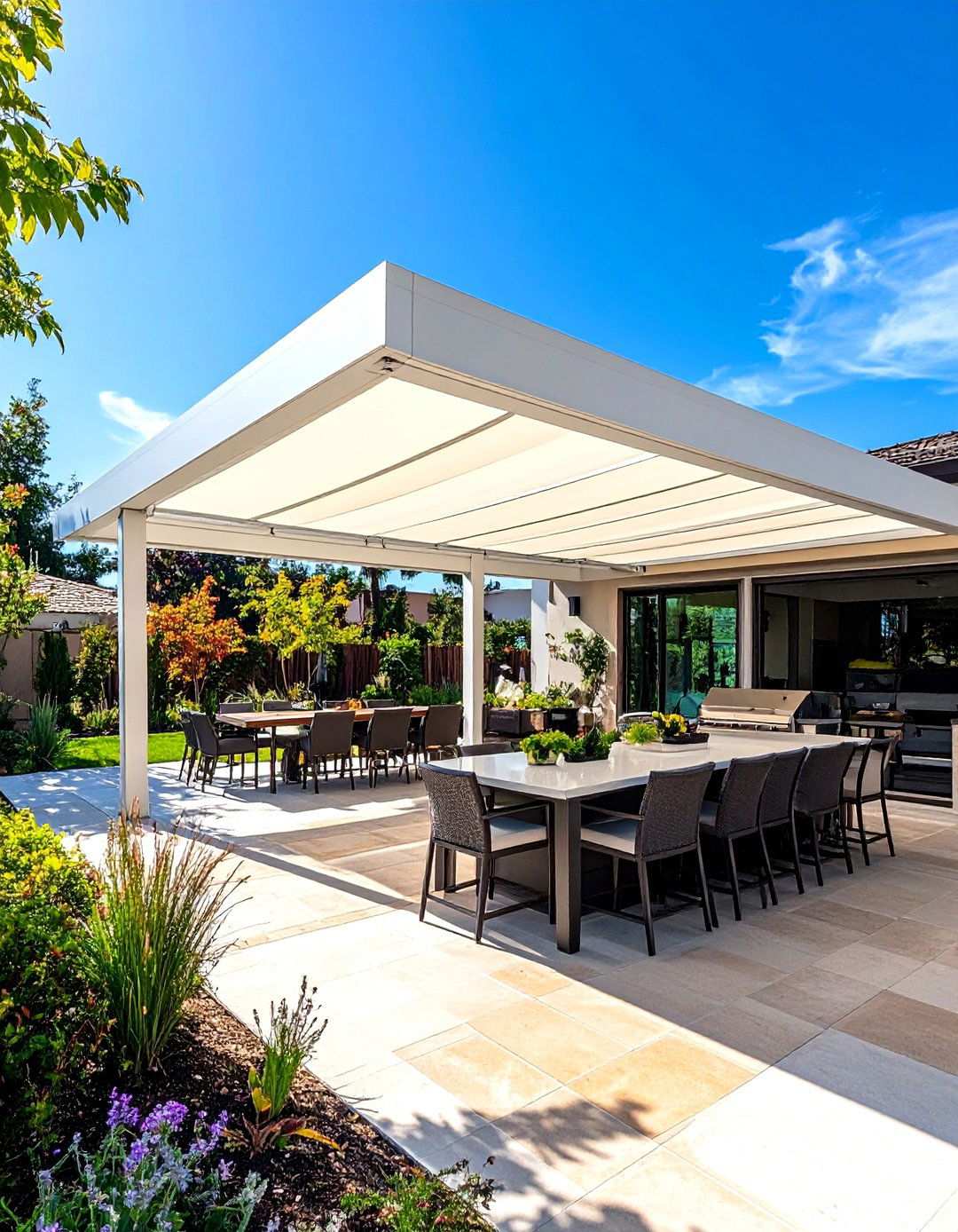 Motorized Pergola with Screens - 24 Outdoor Kitchen Roof Ideas