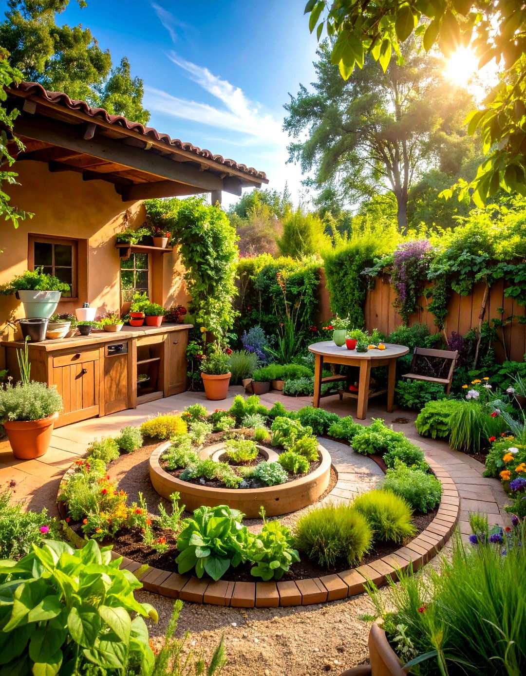 Mud Kitchen with Integrated Herb Spiral Garden - 24 Mud Kitchen Ideas