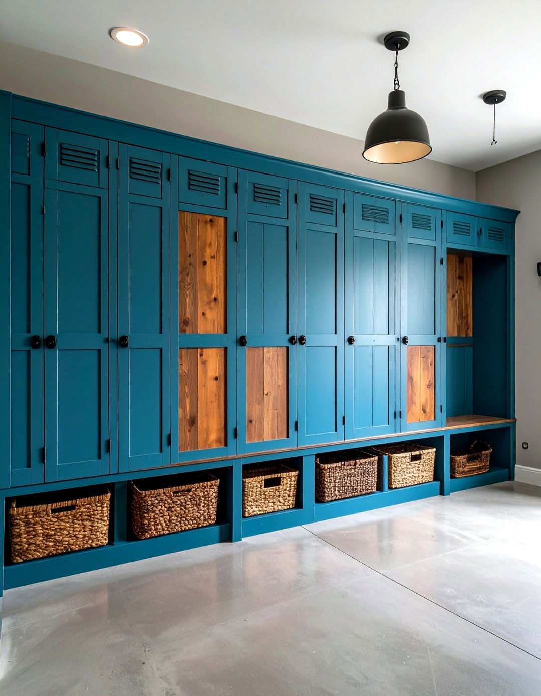 Mudroom with Barn Wood Lockers - 24 Rustic Barndominium Interior Design Ideas