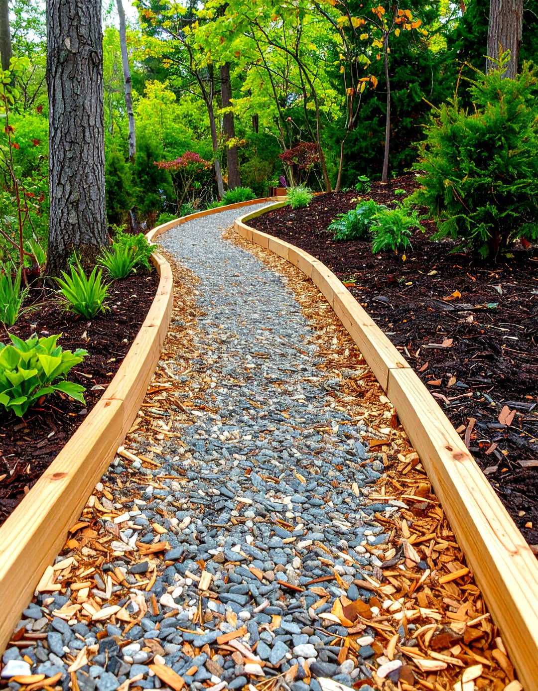 Mulch Path with Timber Edging - 24 Sloped Walkway Ideas