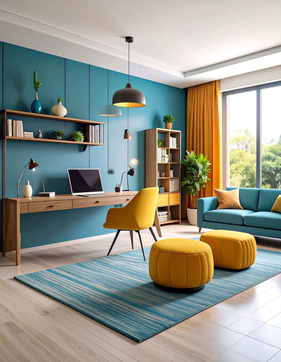 Multi Functional Living Room Home Office with Room Dividers - 24 Small Home Office Ideas
