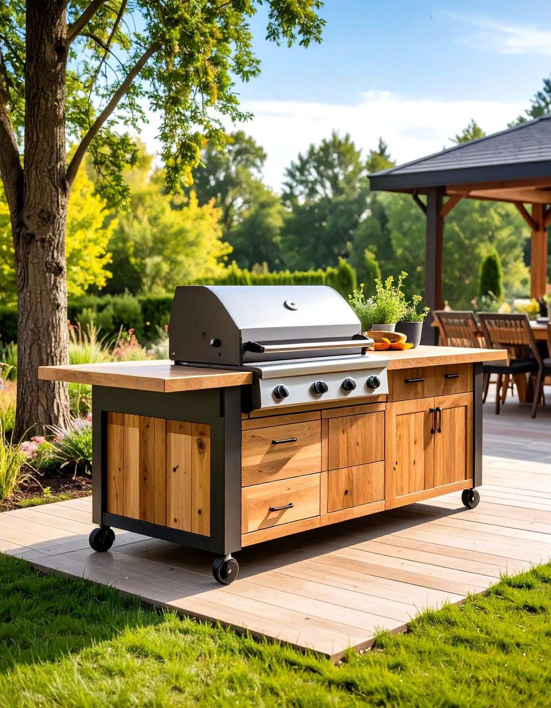 Multi Functional Outdoor Kitchen Island on Wheels - 24 Small Outdoor Kitchen Ideas
