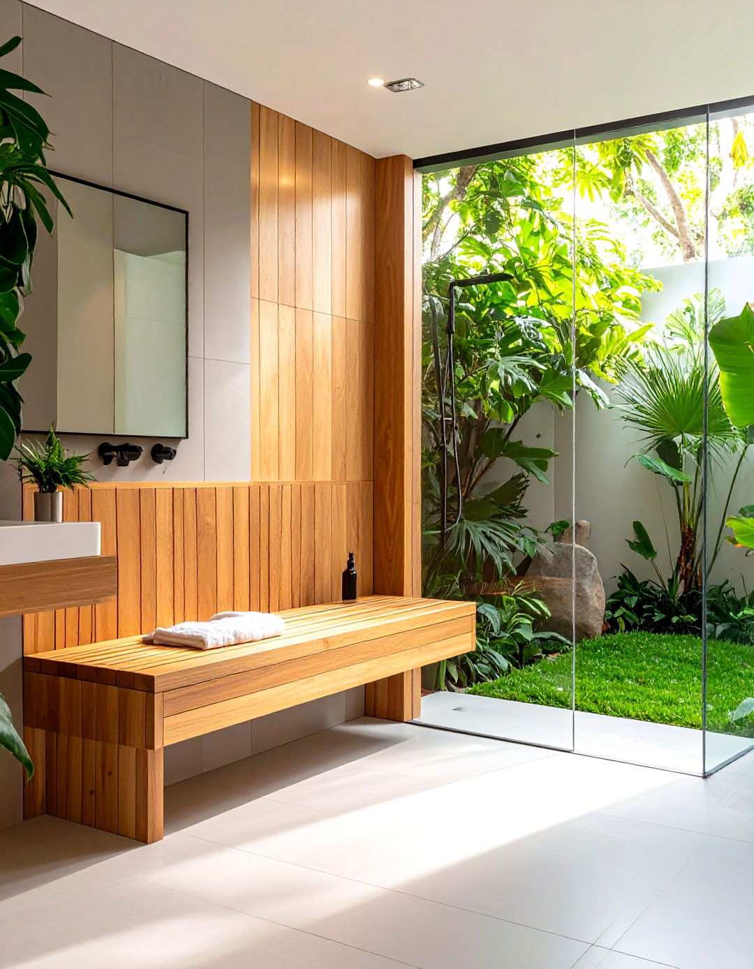 Multi Functional Shower Bench Design - 24 Small Bathroom Walk-in Shower Ideas