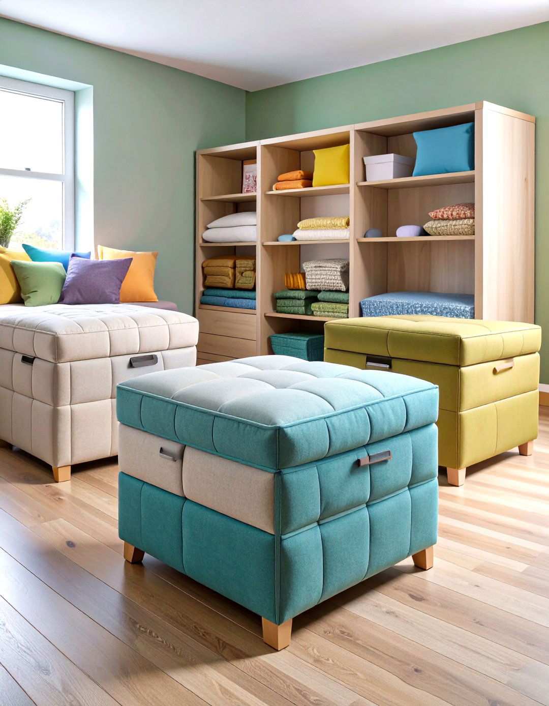 Multi Functional Storage Ottoman - 24 Minimalist Dorm Room Ideas