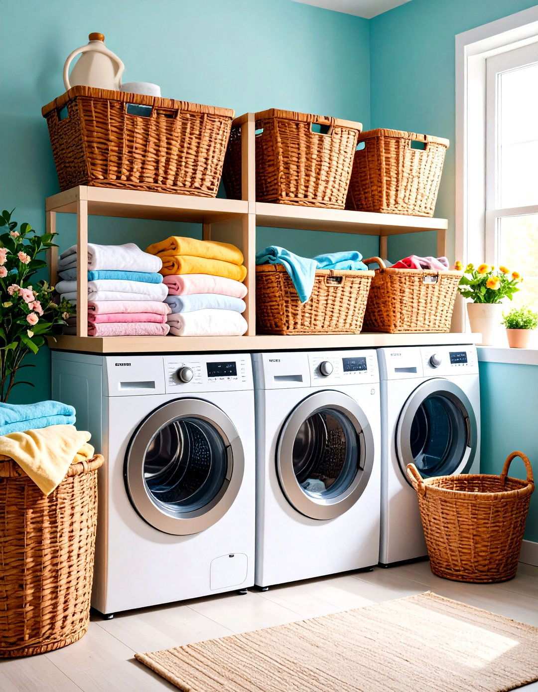 Multi Level Basket System - 24 Small Laundry Room Ideas With a Top Load Washing Machine