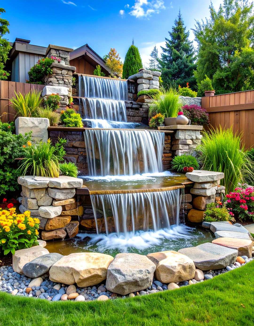 Multi Level Cascade System - 24 Pondless Waterfall Ideas