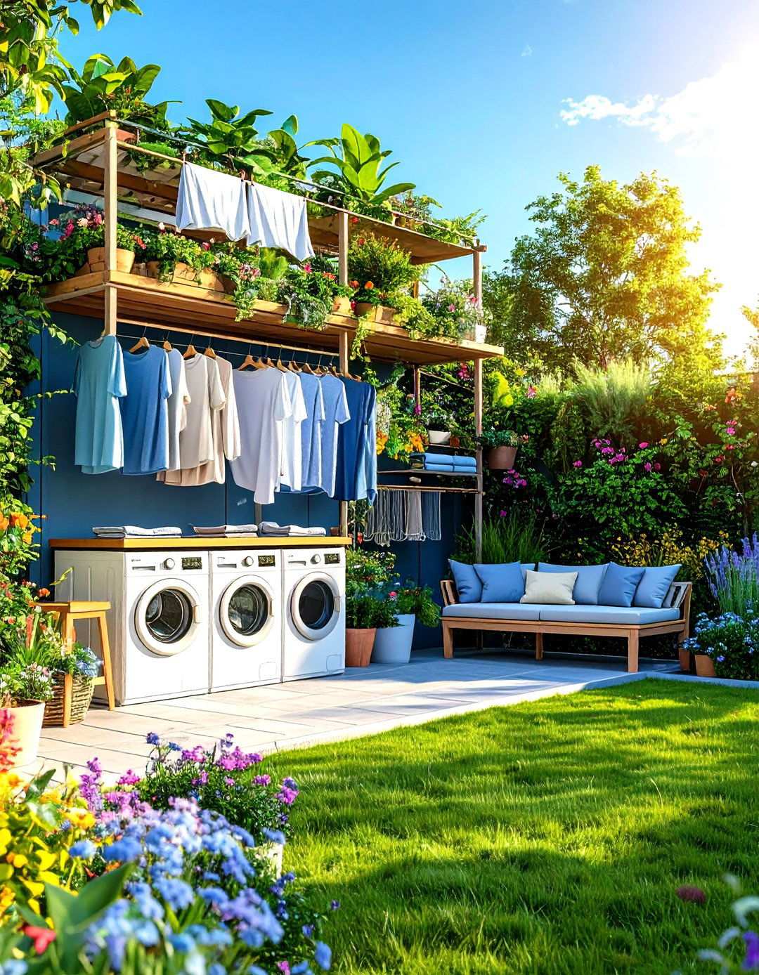 Multi Level Drying Garden - 24 Outdoor Laundry Area Design Ideas