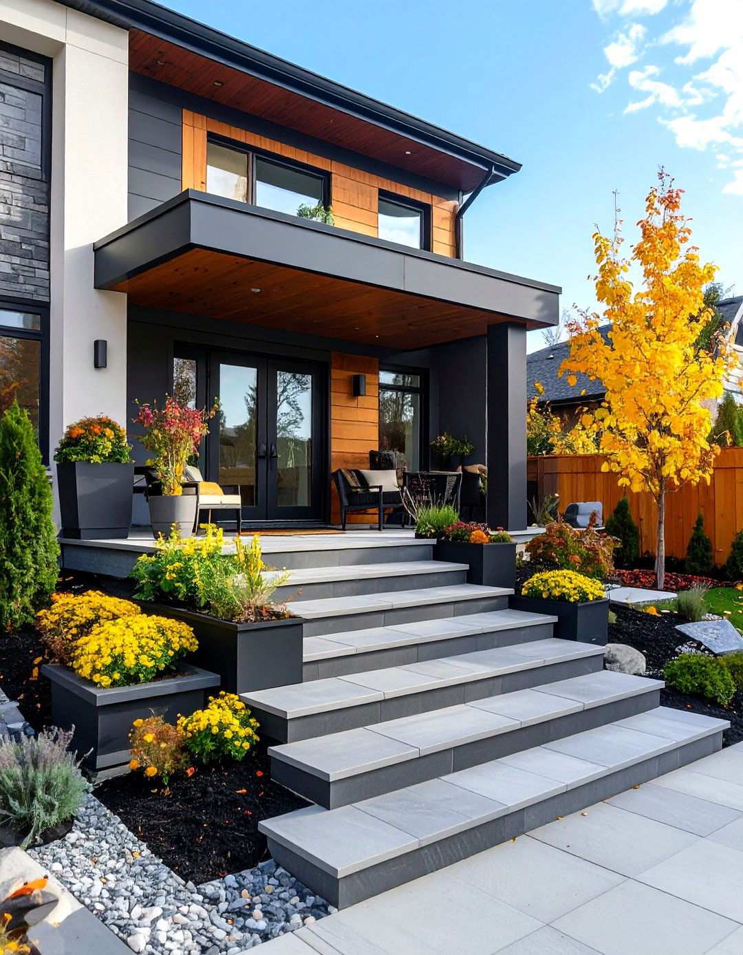 Multi Level Modern Porch with Stepped Design - 24 Modern Front Porch Ideas