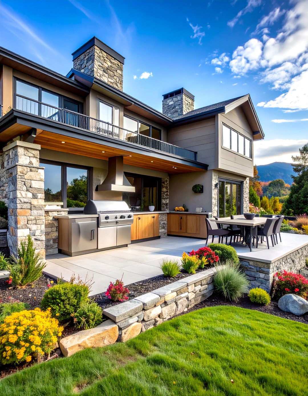 Multi Level Outdoor Kitchen with Terraced Design - 24 Outdoor Kitchen Designs