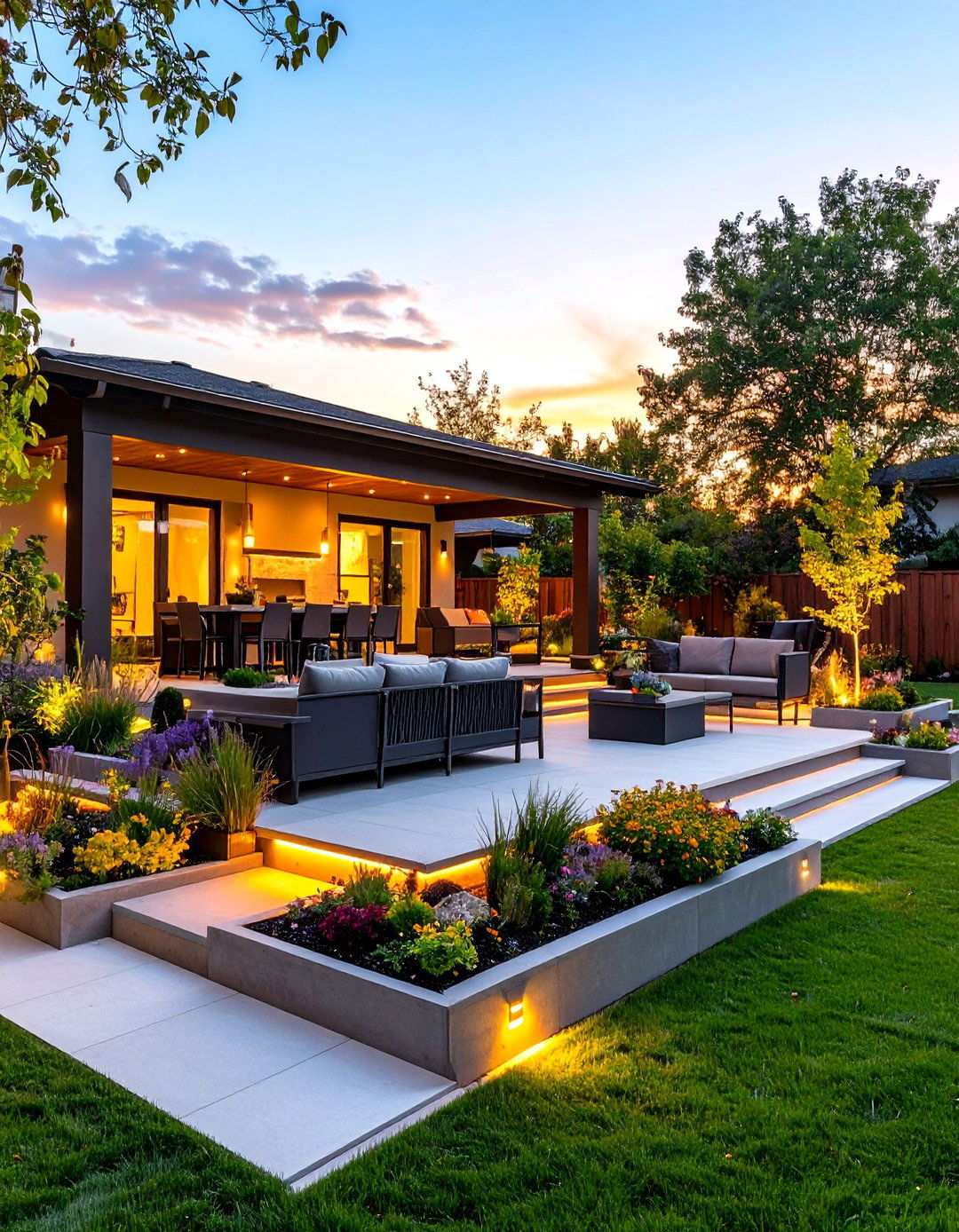 Multi Level Patio with Raised Platforms - 24 Small Patio Ideas