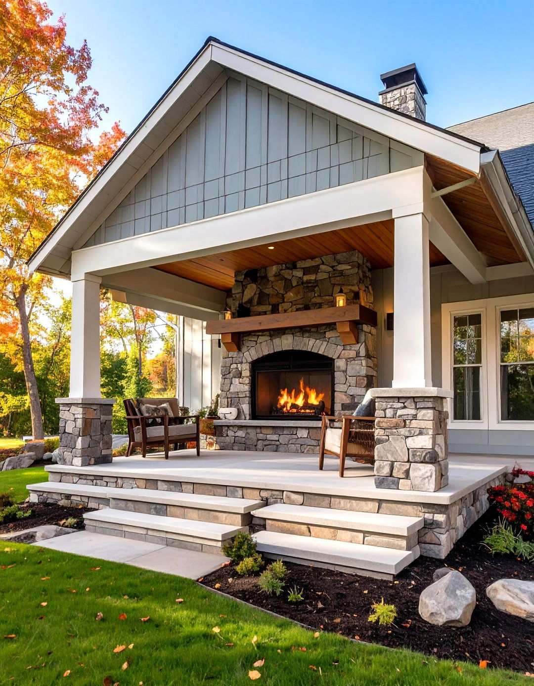 Multi Level Porch Fireplace Design - 24 Porch Fireplace Ideas